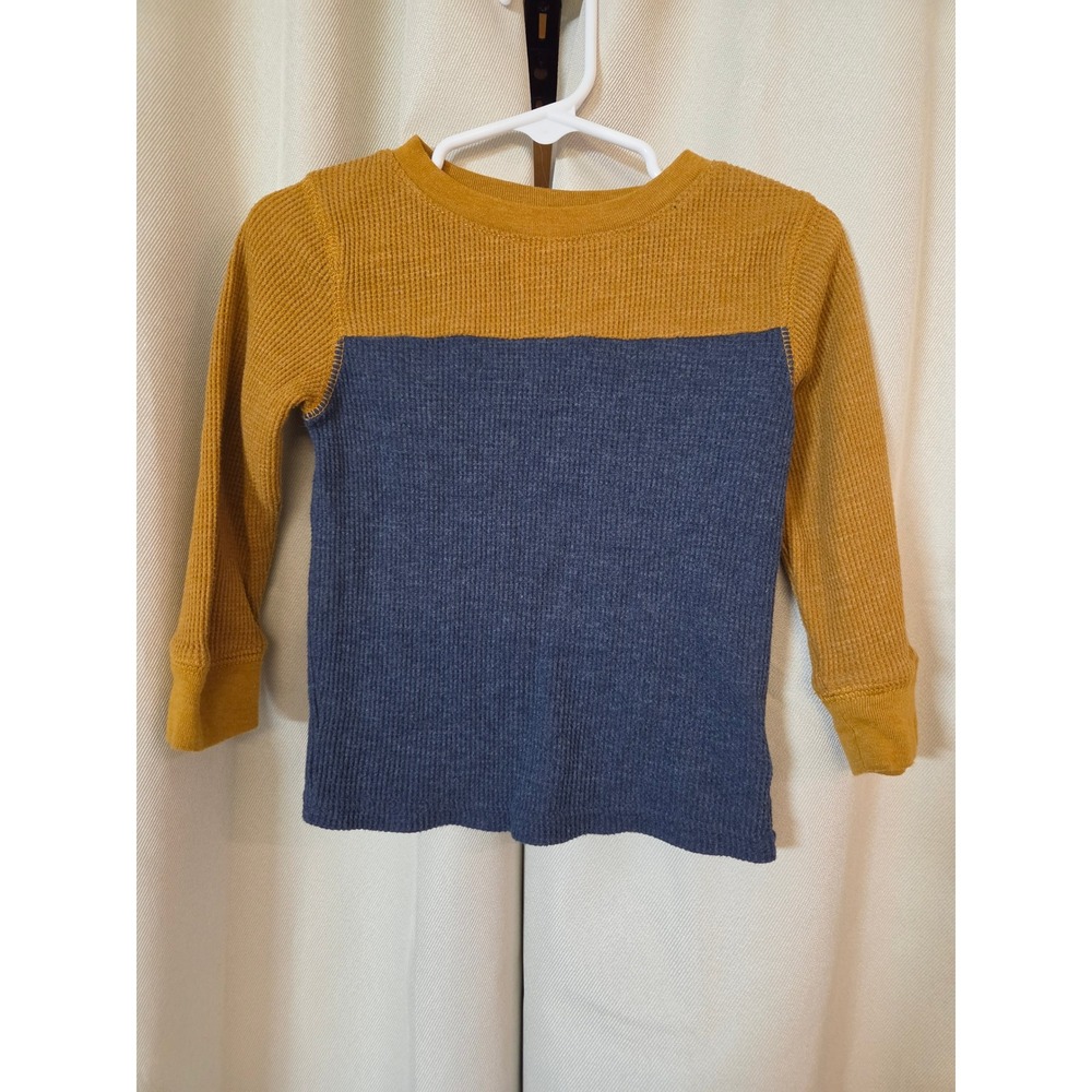 Cat & Jack Boys Mustard Yellow Blue Colorblock Waffle Knit Thermal Shirt 18M